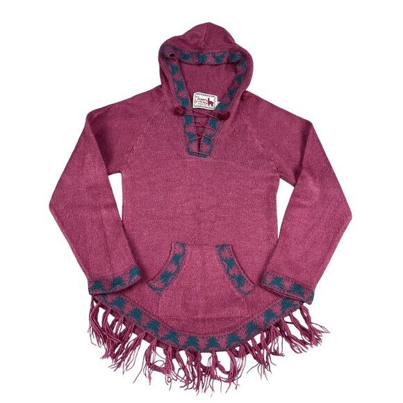 the Alpaca Connection Womens Handmade Hooded Fringe Sweater Sz Small - Picture 1 of 6